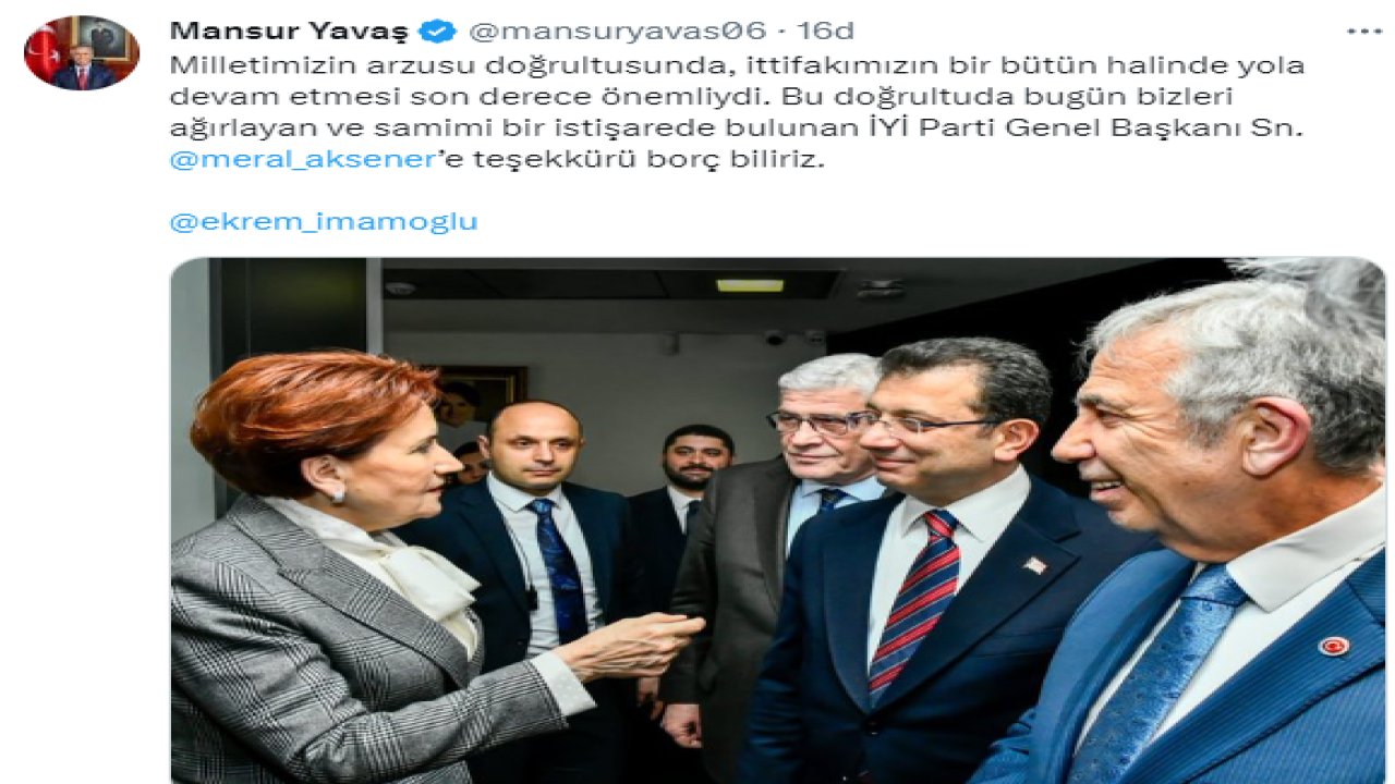 Ekrem İmamoğlu ve Mansur Yavaş tan ortak mesaj Meral Akşener e