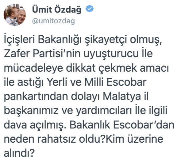 Yerli ve milli Escobar pankartına dava